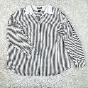 Lauren Ralph Lauren Black White Striped Button Up Shirt with Monogram. 1X